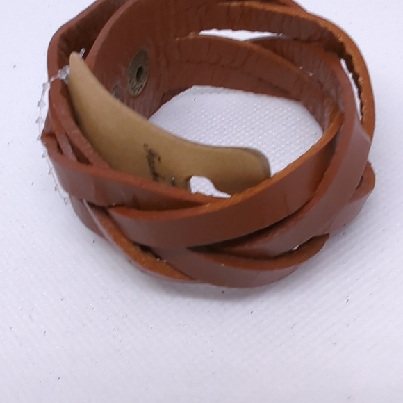 Rust Braided Faux Leather Snap Cuff Bracelet Biker Southwest Style 8.5 inch New - Picture 4 of 11